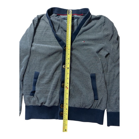 Tommy Hilfiger Sweater Adult Small Blue Cardigan Knit Pockets Striped Mens - Picture 8 of 12
